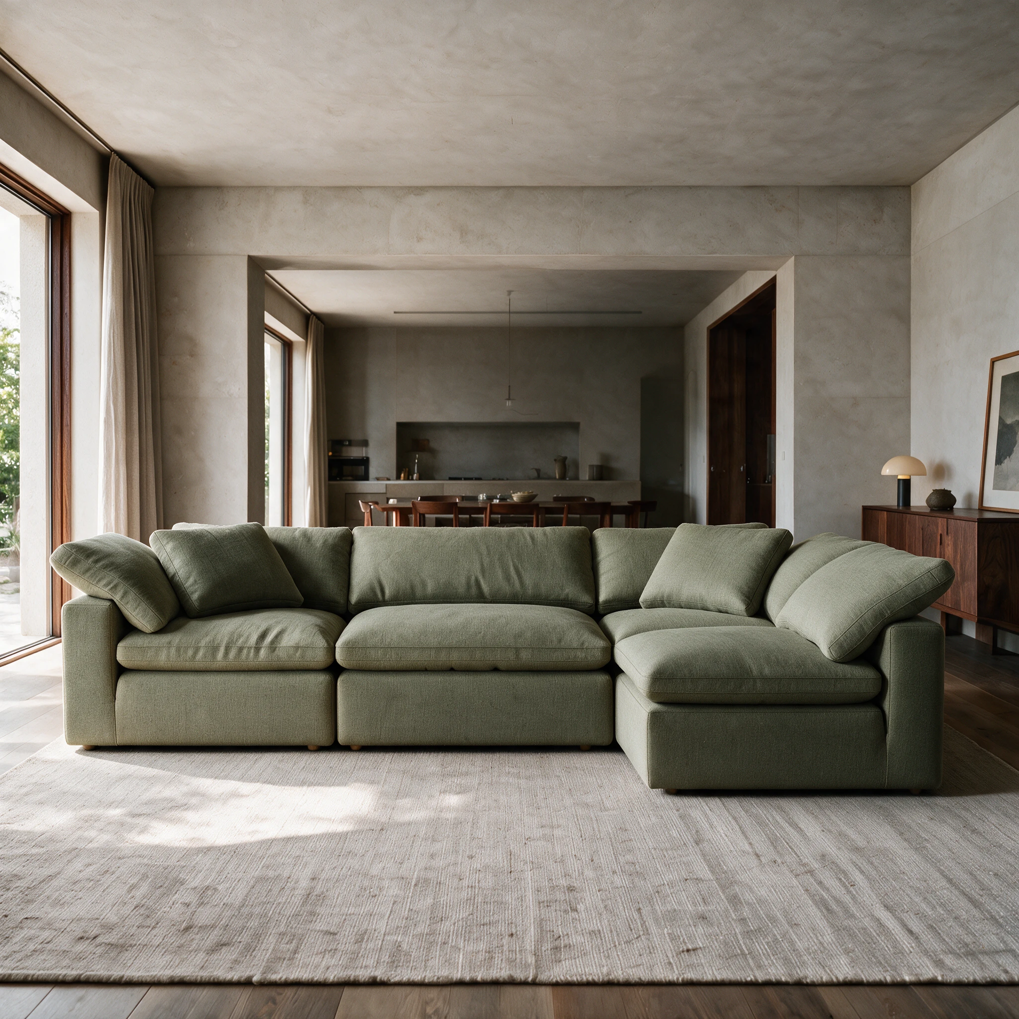 Comfo corner in Olive, front view